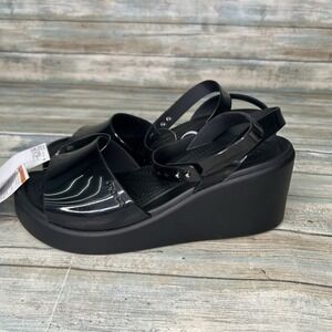CROCS Black Glossy Platform Slingback Sandals